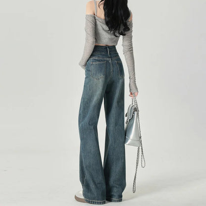 High-Waist Wide Leg Jeans with Contrast Panel Detail