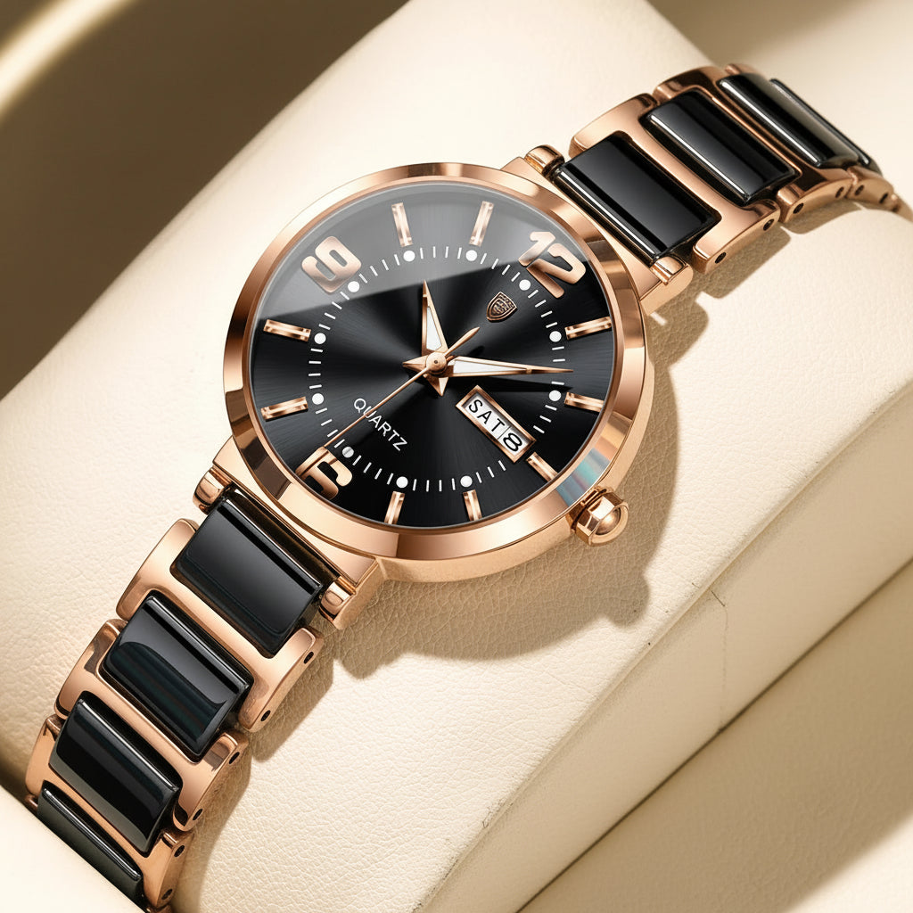 Luxury Stainless Steel Week & Date Quartz Watch