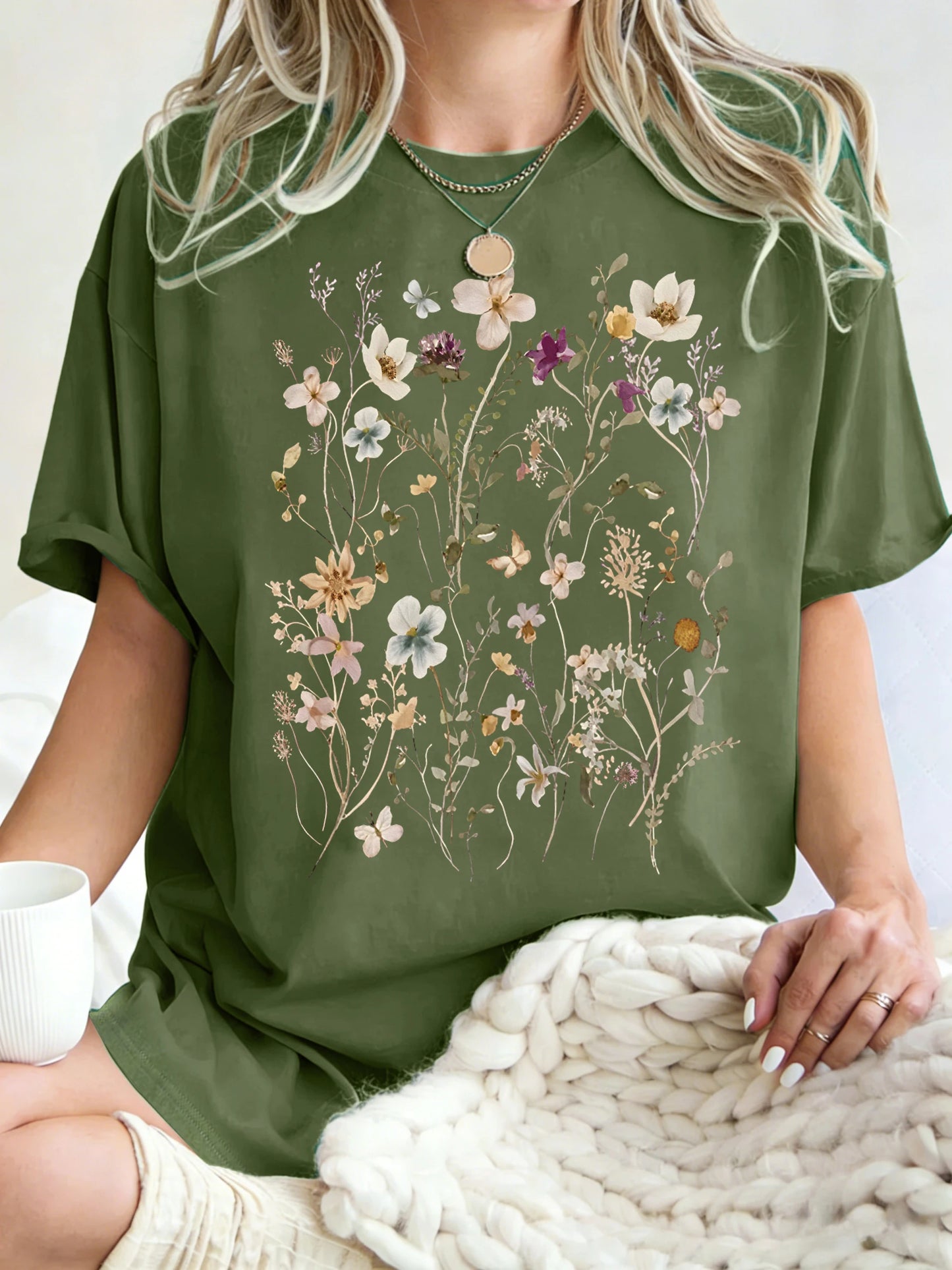Floral Cluster Print Oversized Short Sleeve T-Shirt