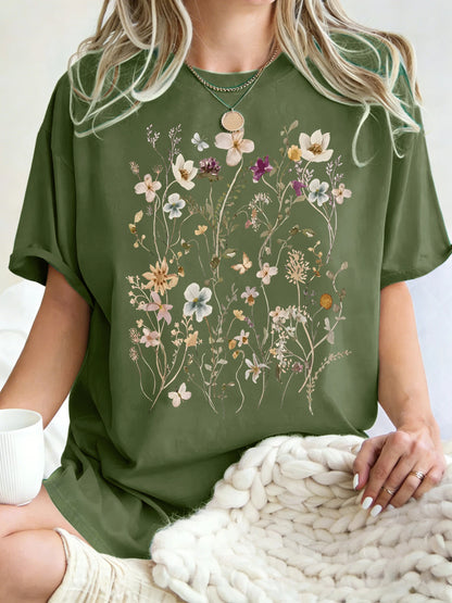 Floral Cluster Print Oversized Short Sleeve T-Shirt