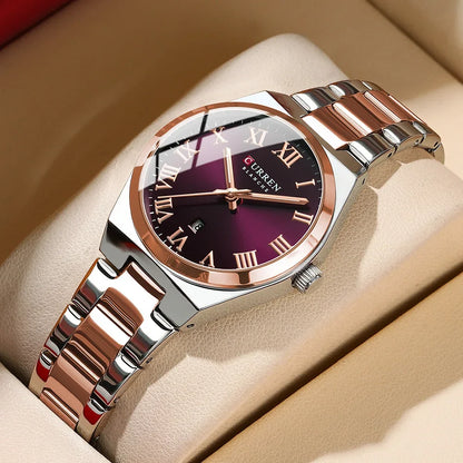 Luxury Stainless Steel Analog Quartz Wrist Watch with Date Display & Water Resistance