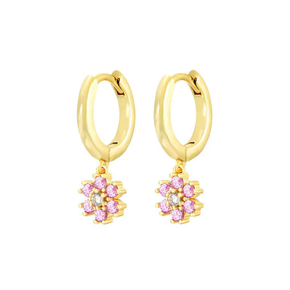Stainless Steel Flower Dangle Earrings with Sparkling Zircon