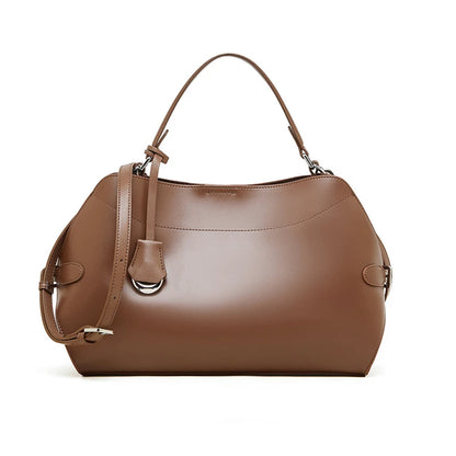 BURMINSA Large Genuine Leather Work Shoulder Bag Women Vintage Brown Cowhide Tote Bag Daily Office Commuter Crossbody Handbags