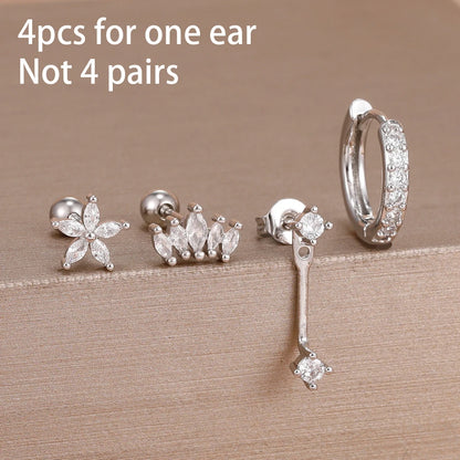 4-Piece Stainless Steel Zircon Huggie Hoop Earrings Set for Women