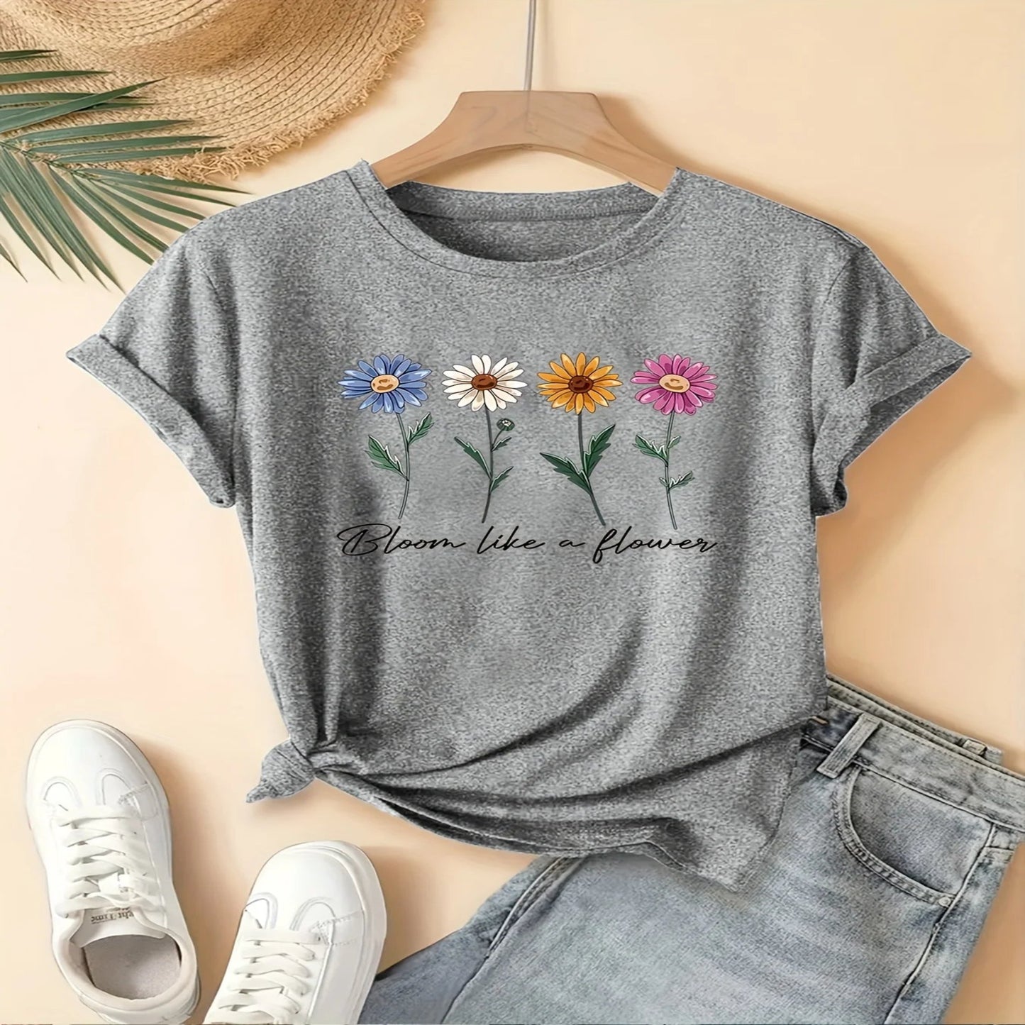 Retro Floral Print Short Sleeve Casual T-Shirt