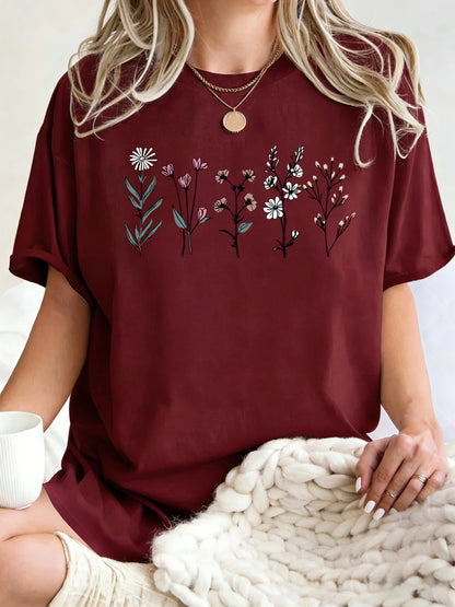 Floral Print Loose Fit Short Sleeve T-Shirt