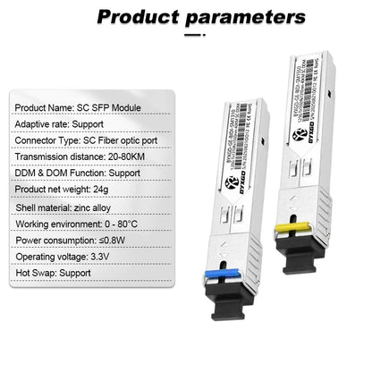 1.25G Single Mode SC BiDi SFP Fiber Optic Transceiver Module Pair for Gigabit Networks