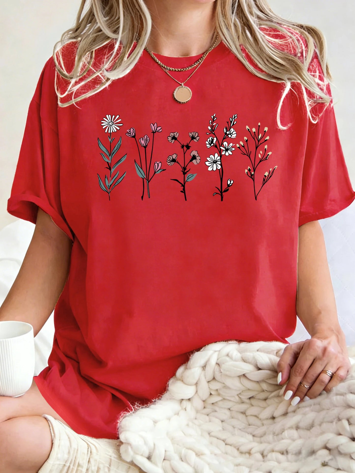 Floral Print Loose Fit Short Sleeve T-Shirt