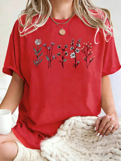 Floral Print Loose Fit Short Sleeve T-Shirt