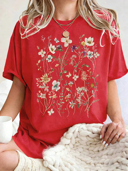 Floral Cluster Print Oversized Short Sleeve T-Shirt
