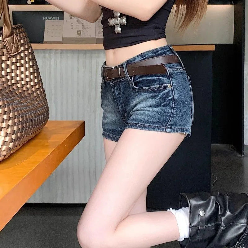 Vintage Low Rise Deep Blue Bodycon Slim Fit Denim Shorts