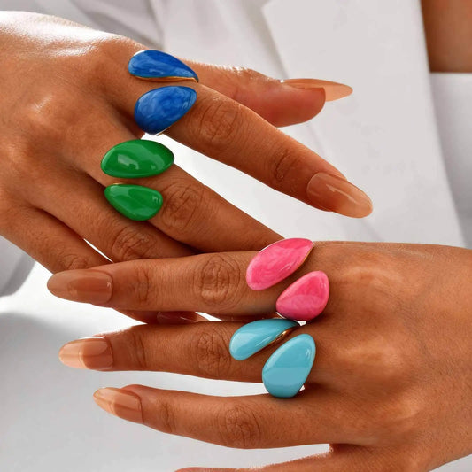 Chunky Open Twist Blue Enamel Statement Ring for Women