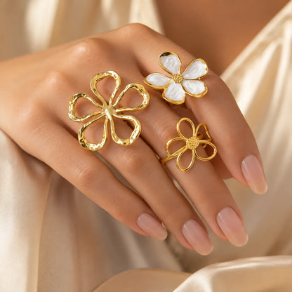 18K Gold Plated Vintage Hollow Floral Statement Ring for Women