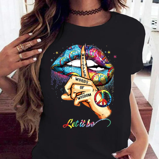 Creative Mouth Graphic Oversized Crew Neck Short Sleeve T-Shirt