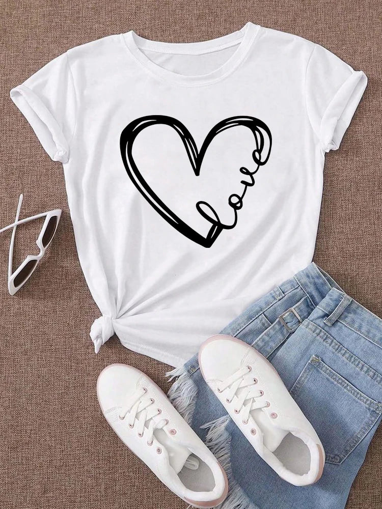 Love Heart Graphic Print Short Sleeve T-Shirt