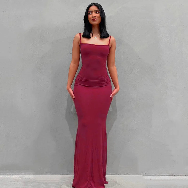 Sleeveless Spaghetti Strap Bodycon Trumpet Maxi Dress
