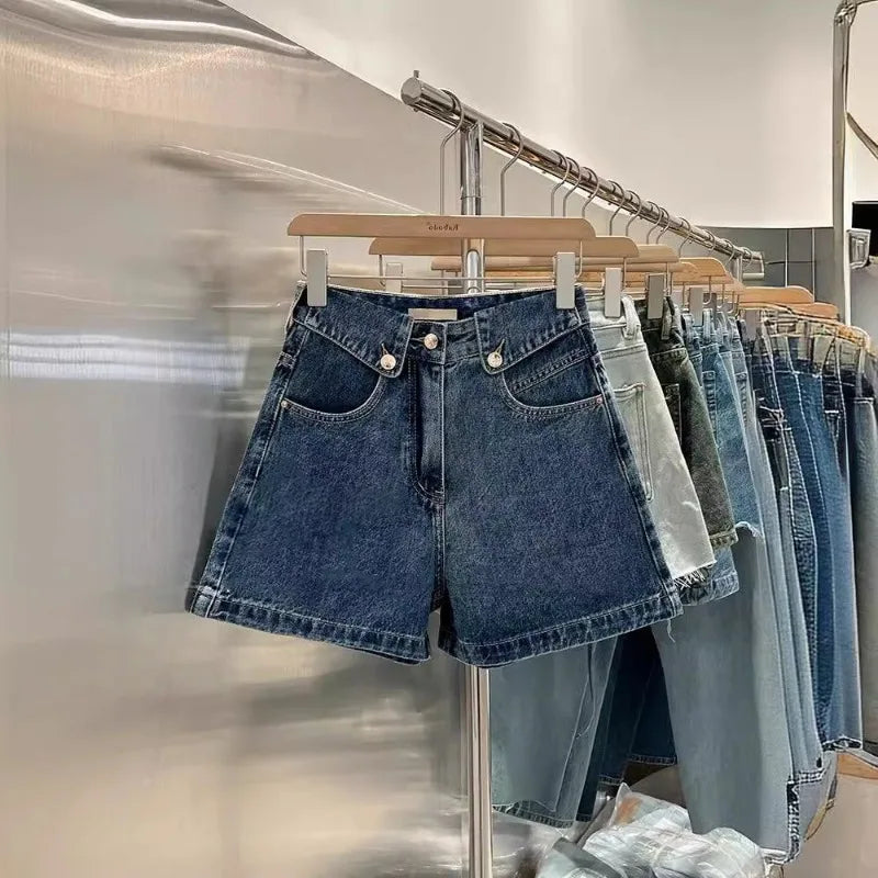 High Waist Straight Leg Denim Shorts