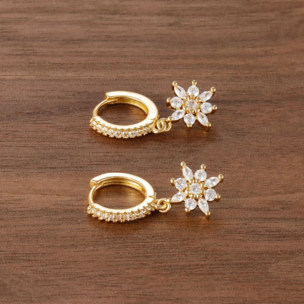 Luxury Stainless Steel Star Dangle Earrings with Sparkling Zircon