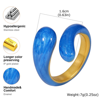 Chunky Open Twist Blue Enamel Statement Ring for Women