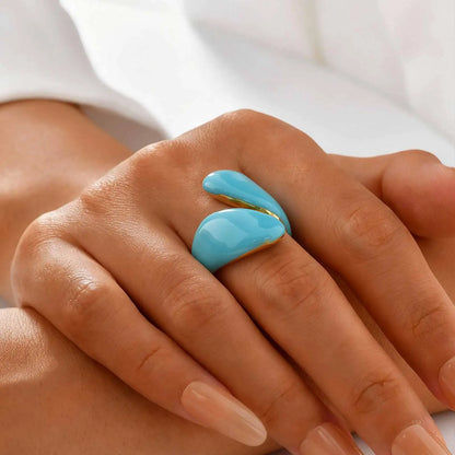 Chunky Open Twist Blue Enamel Statement Ring for Women