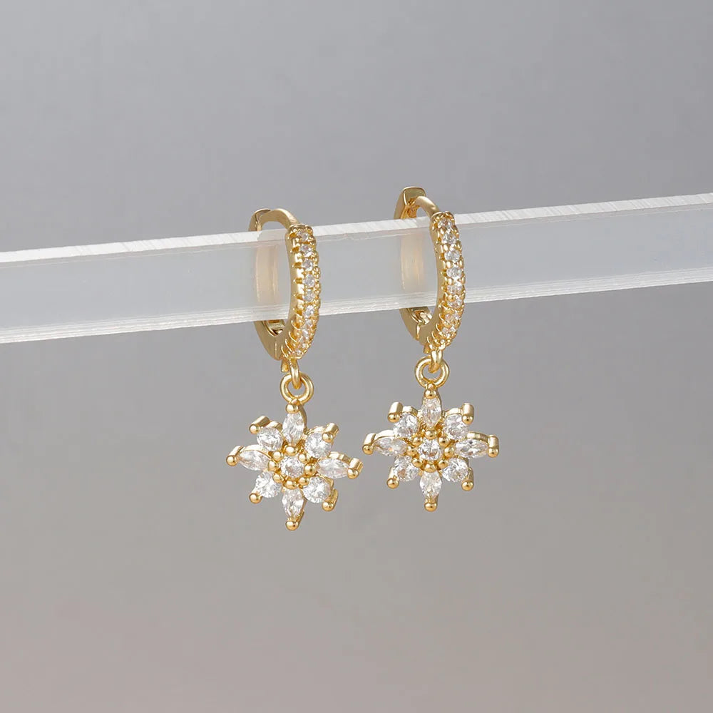 Luxury Stainless Steel Star Dangle Earrings with Sparkling Zircon