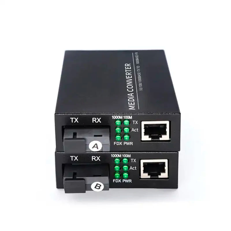 Gigabit Fiber Optic Media Converter 10/100/1000Mbps Single Mode SC Fiber to RJ45 Ethernet Converter 20KM