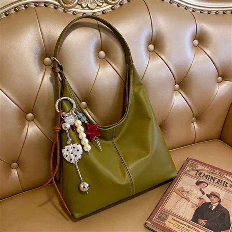Elegant Shoulder Underarm Bags with Pendant Solid Color Synthetic Leather Handbags for Women Everyday Travel  Shopping, Parties