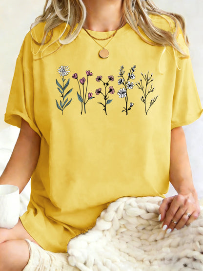 Floral Print Loose Fit Short Sleeve T-Shirt