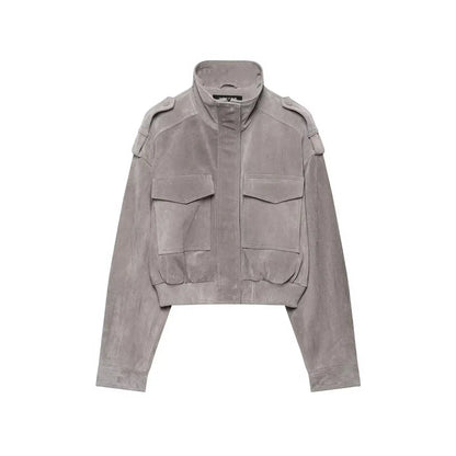 Faux Suede Short Zip-Up Jacket