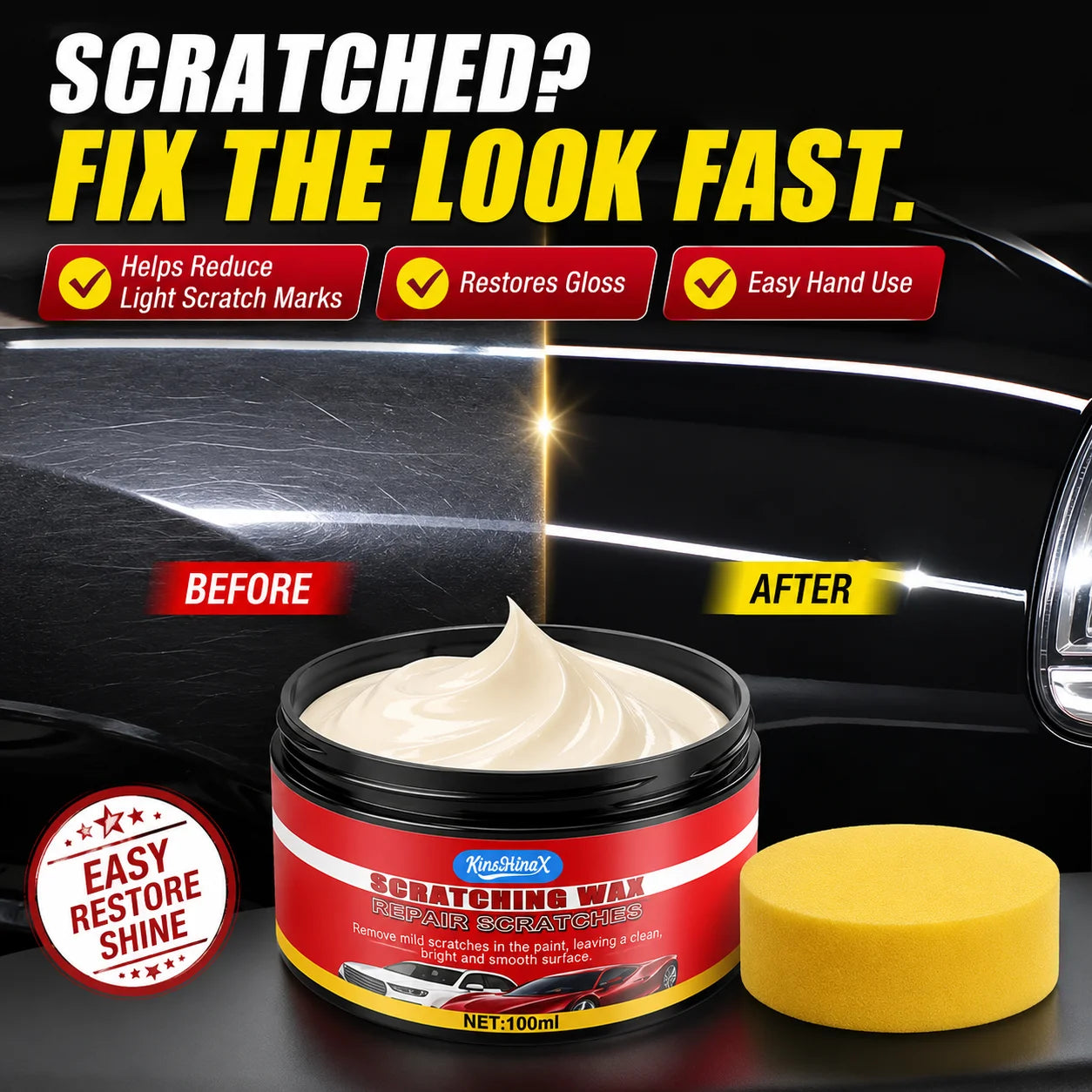 Car Scratch Remover & Nano Ceramic Coating Wax for Paint Repair, Surface Restoration & Gloss Enhancement