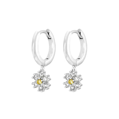 Stainless Steel Flower Dangle Earrings with Sparkling Zircon