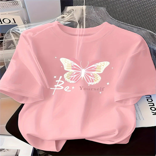 Butterfly Print Soft Short Sleeve T-Shirt