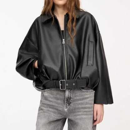 Vintage PU Leather Bomber Jacket