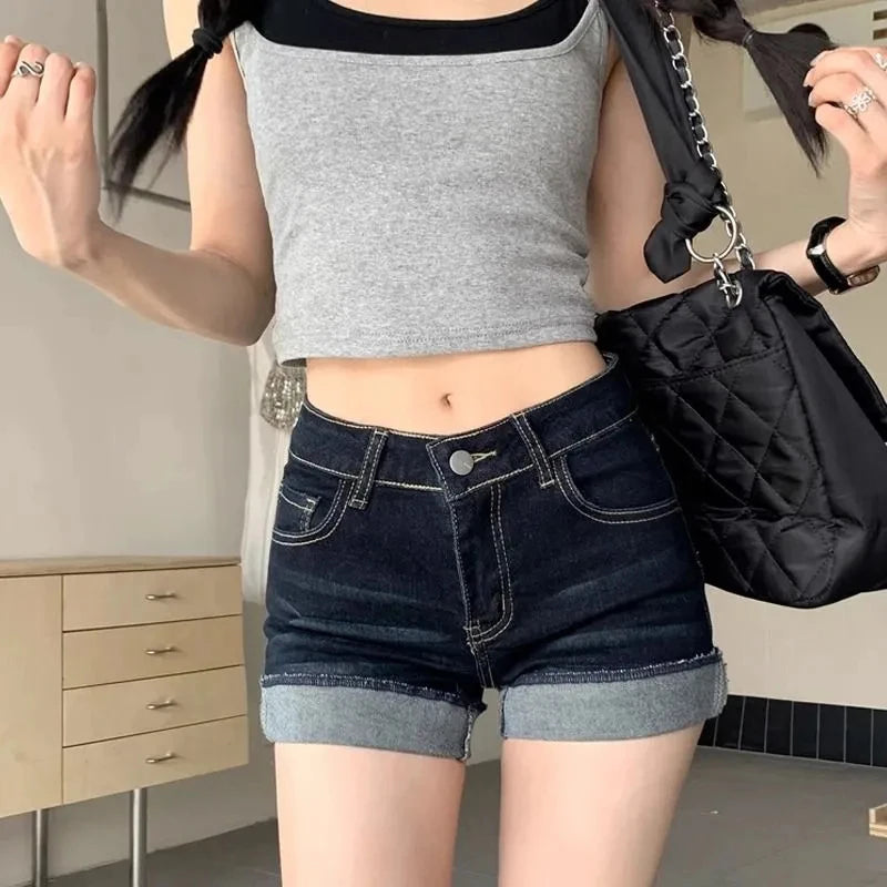 High Waist Roll-Up Hem Denim Shorts