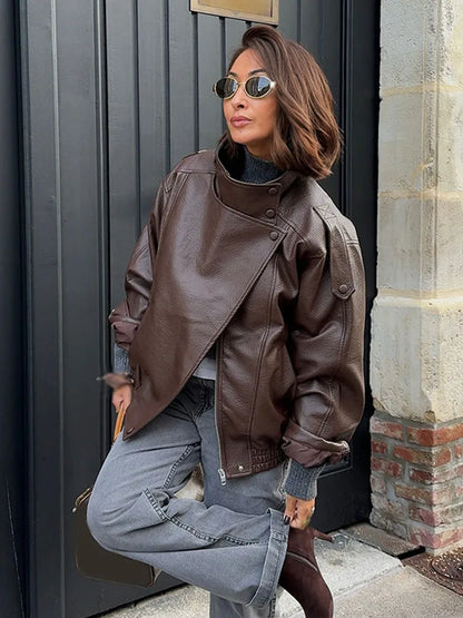 Turtleneck Button Pocket Loose Jacket