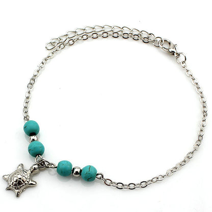 Bohemian Turquoise Starfish Beaded Anklet with Adjustable Chain