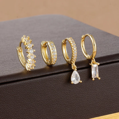 4-Piece Stainless Steel Zircon Huggie Hoop Earrings Set for Women