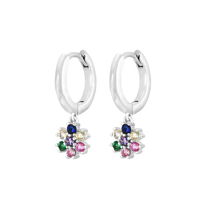 Stainless Steel Flower Dangle Earrings with Sparkling Zircon