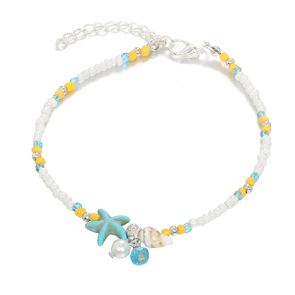 Bohemian Turquoise Starfish Beaded Anklet with Adjustable Chain