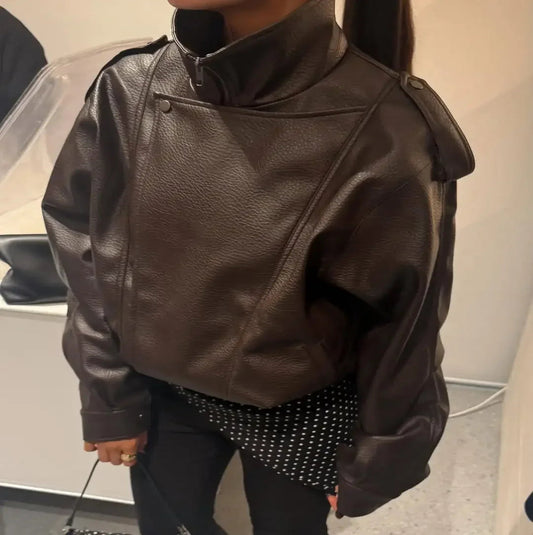 Lapel Collar Leather Jacket