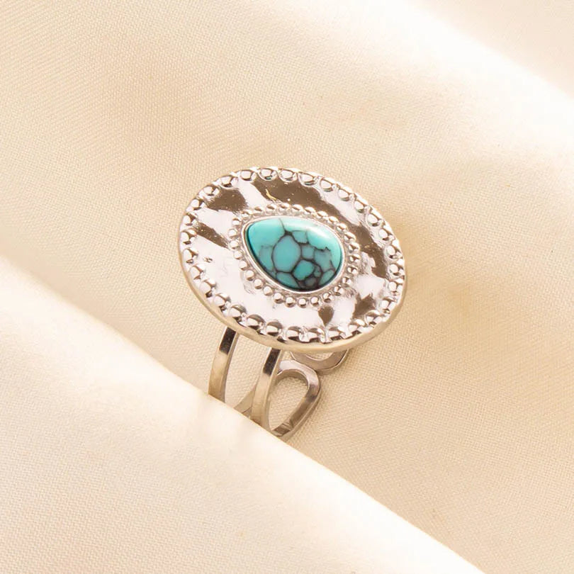 Bohemian Turquoise Gemstone Adjustable Ring for Women
