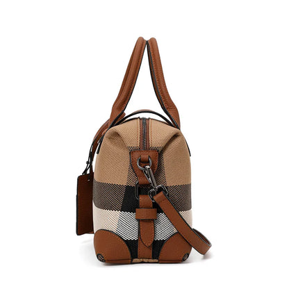 Aidrani Exquisite Retro Plaid Canvas Leather Stitching Women's Handbag for Daily Commute Novelty 2026 Handbags