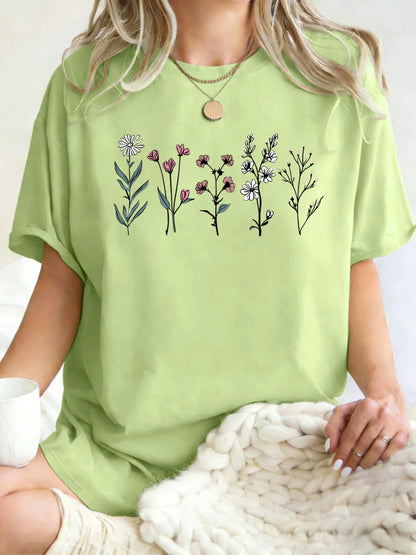 Floral Print Loose Fit Short Sleeve T-Shirt