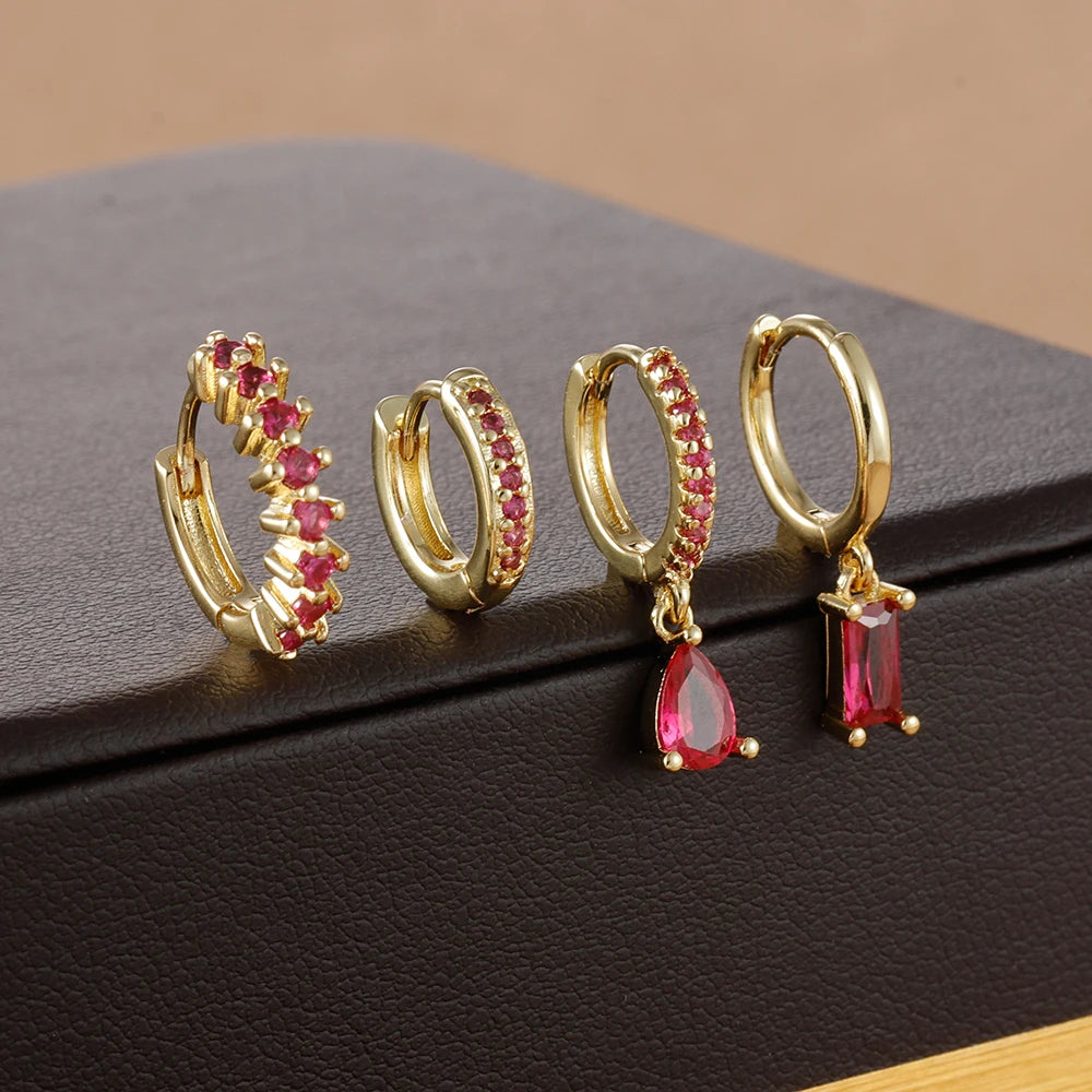 4-Piece Stainless Steel Zircon Huggie Hoop Earrings Set for Women