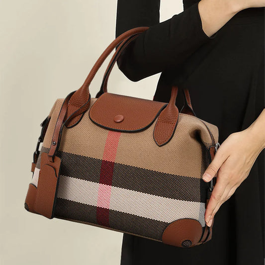 Aidrani Exquisite Retro Plaid Canvas Leather Stitching Women's Handbag for Daily Commute Novelty 2026 Handbags