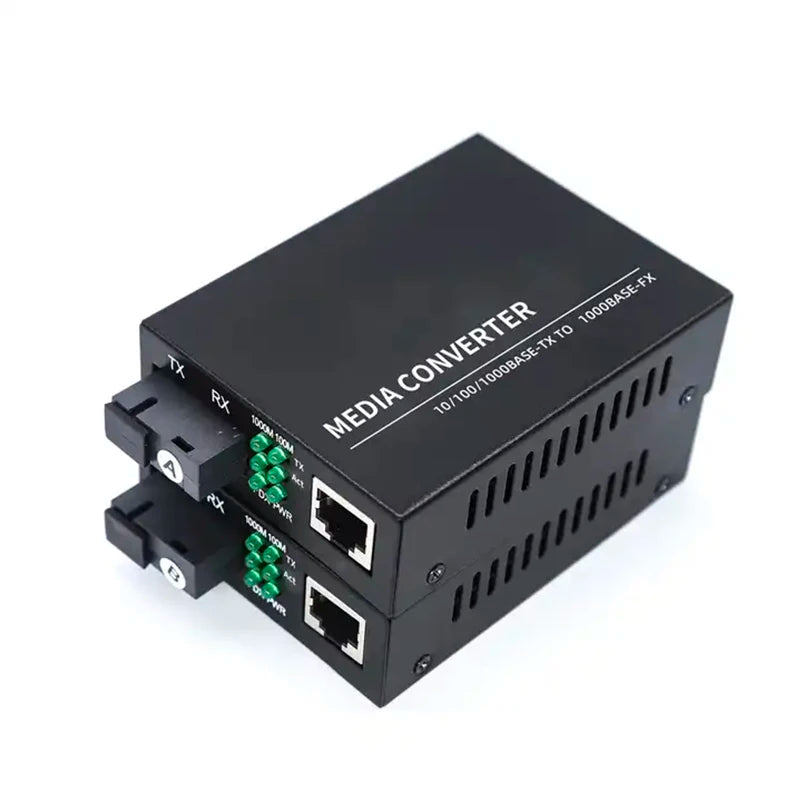 Gigabit Fiber Optic Media Converter 10/100/1000Mbps Single Mode SC Fiber to RJ45 Ethernet Converter 20KM