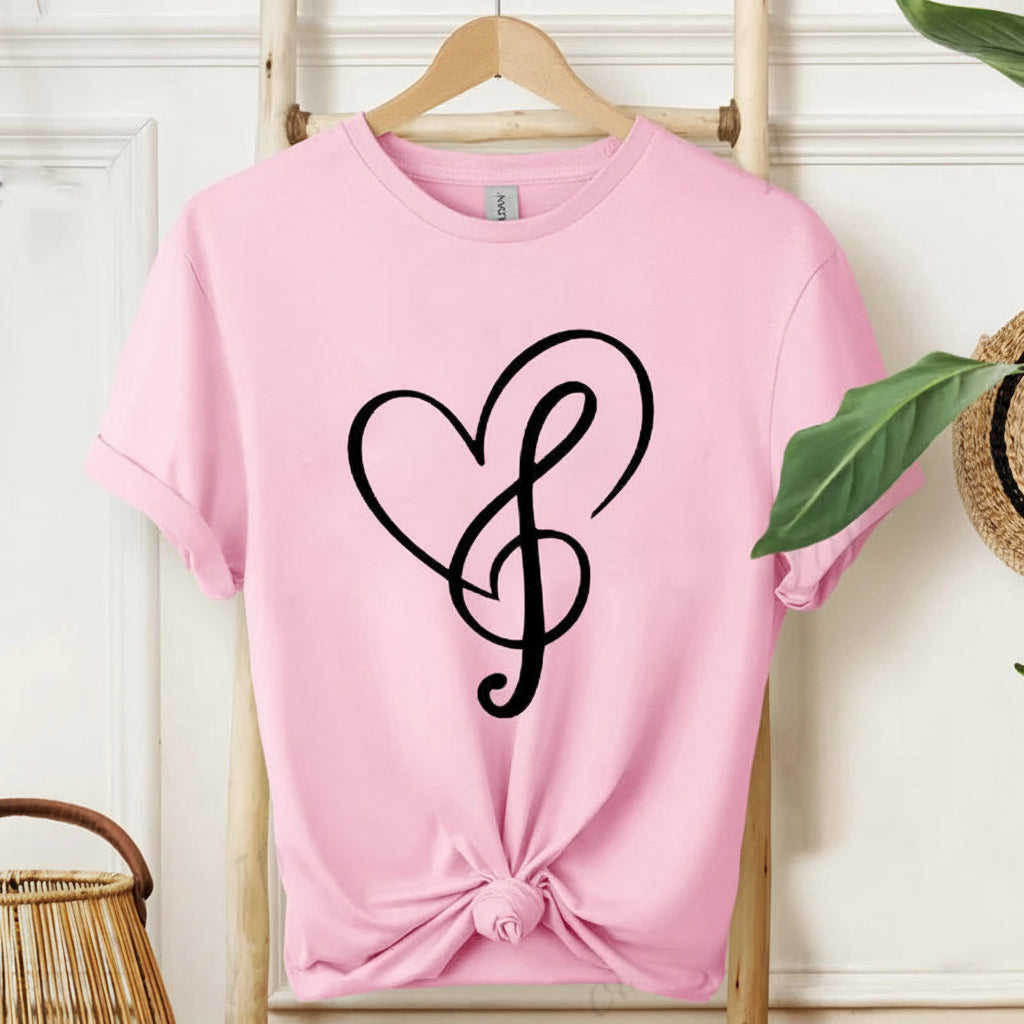 Minimalist Music Note Heart Print T-Shirt
