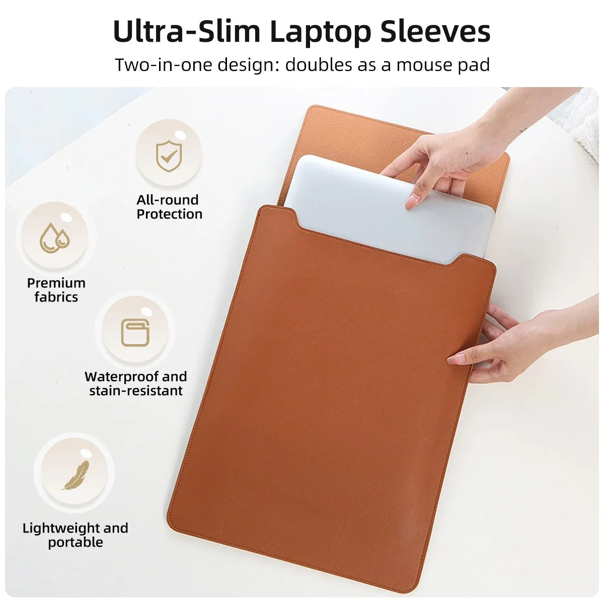 Protective PU Laptop Sleeve with Soft Lining for 13–16 Inch Laptops