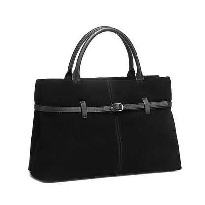 BURMINSA Large Genuine Suede Leather Work Tote Bag Women Vintage Cowhide Top Handle Shoulder Bag Daily Office Commuter Handbags