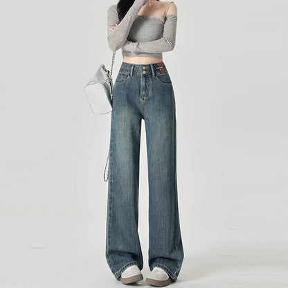 High-Waist Wide Leg Jeans with Contrast Panel Detail